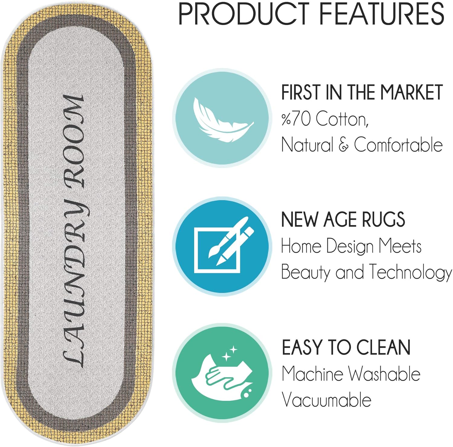 SUSSEXHOME Non-Slip Washable Laundry Rug 20x59 Inches