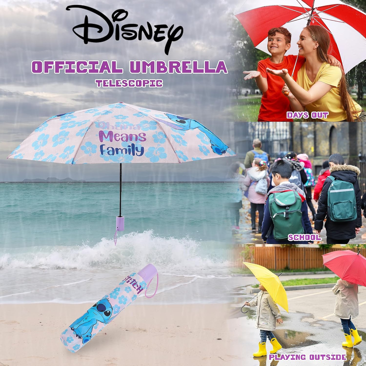 Disney Stitch Folding Umbrella - Lightweight Telescopic for Travel