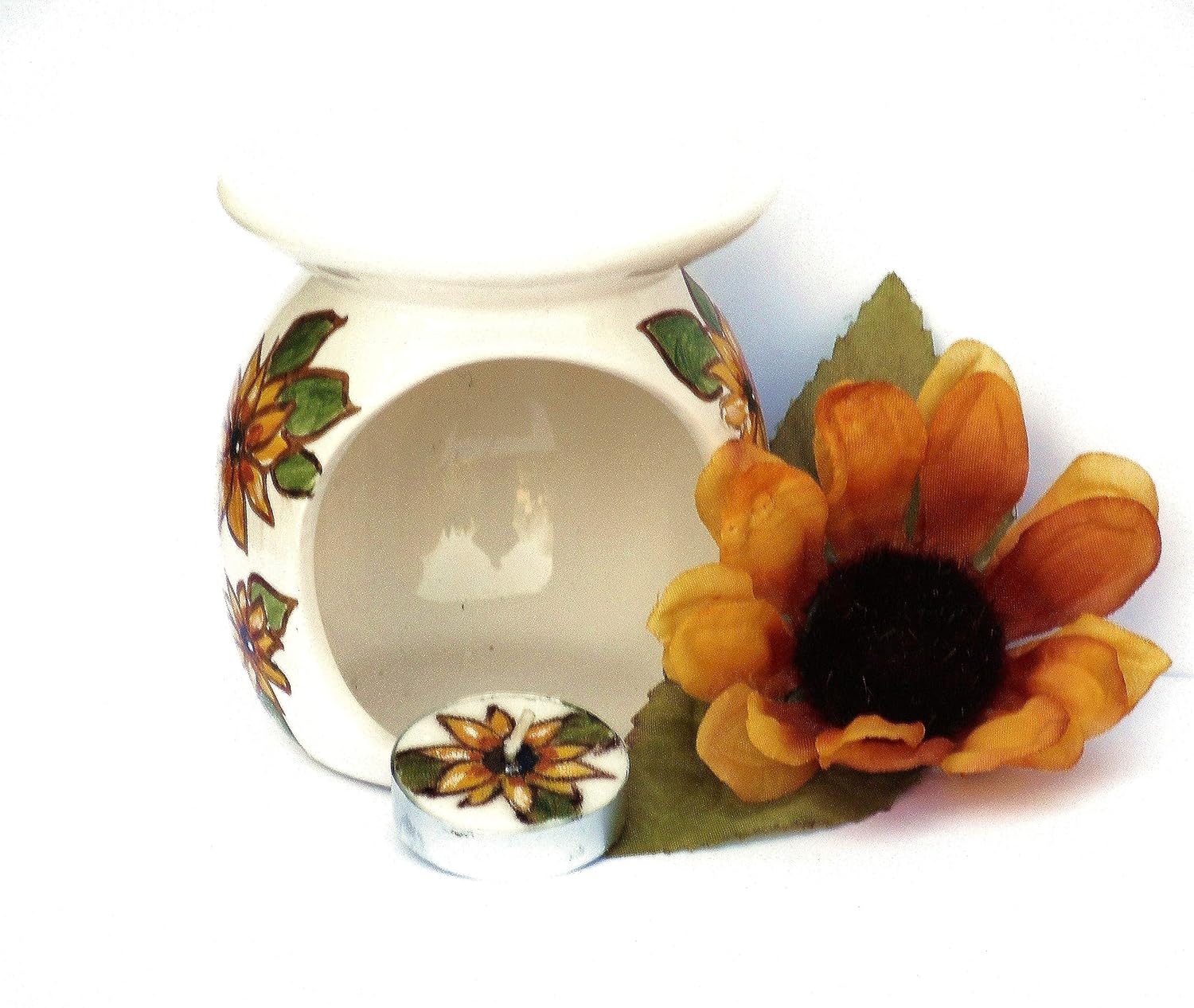 Hand Painted Yellow Sunflowers Candle and Oil Warmer Set 1