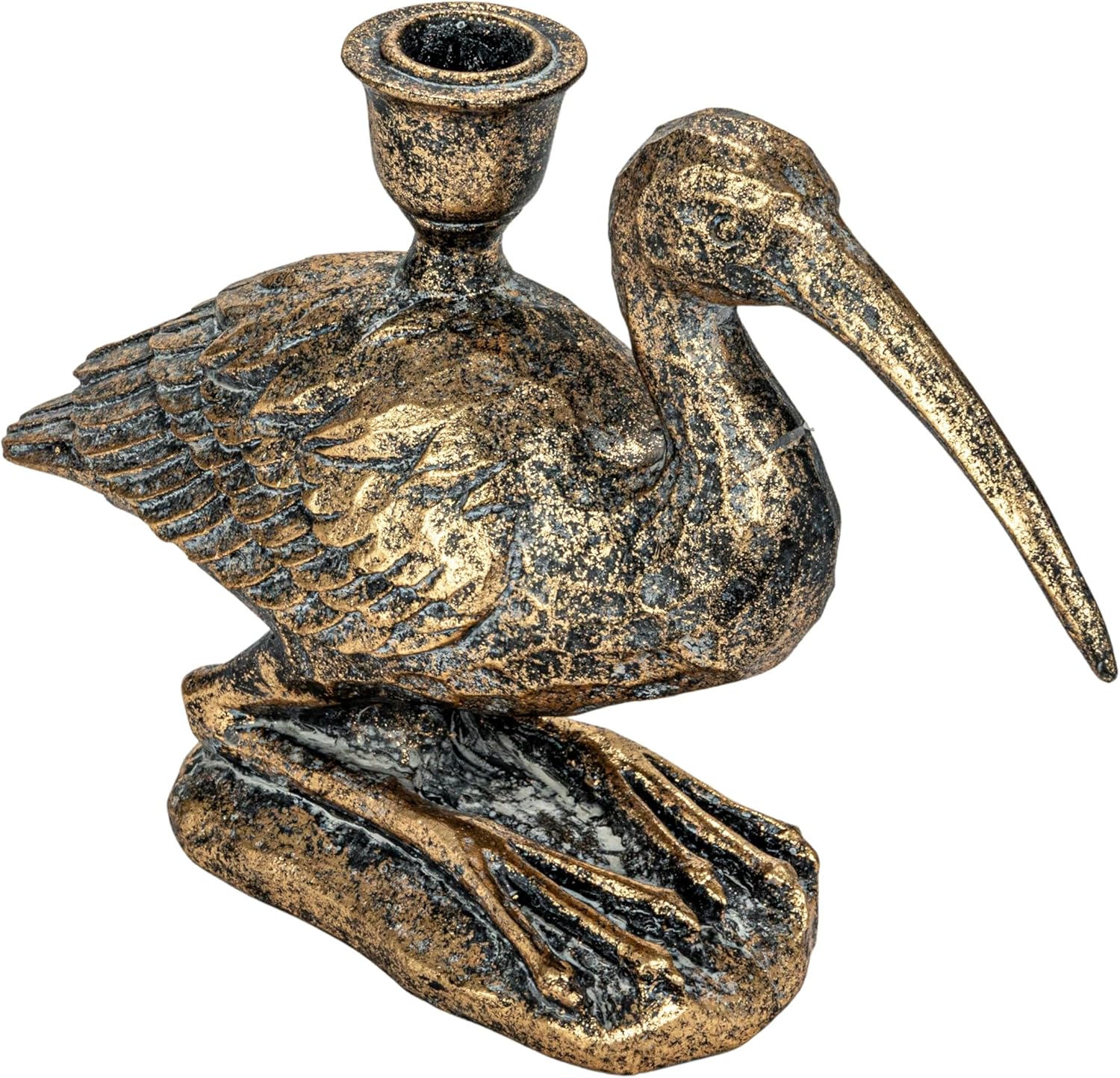 Creative Co-Op Decorative Resin Bird Taper Holder Distressed Gold