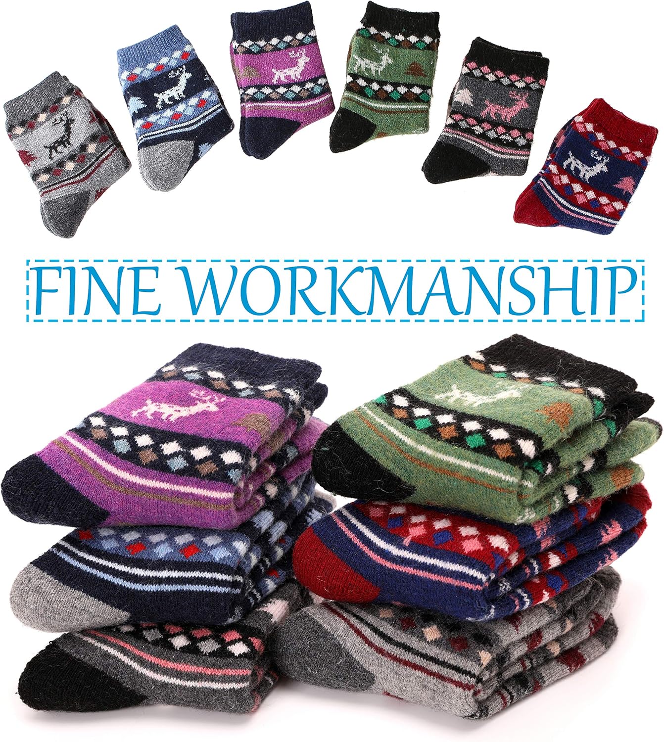 ProEtrade Thick Merino Wool Socks 6 Pack Kids Winter Hiking