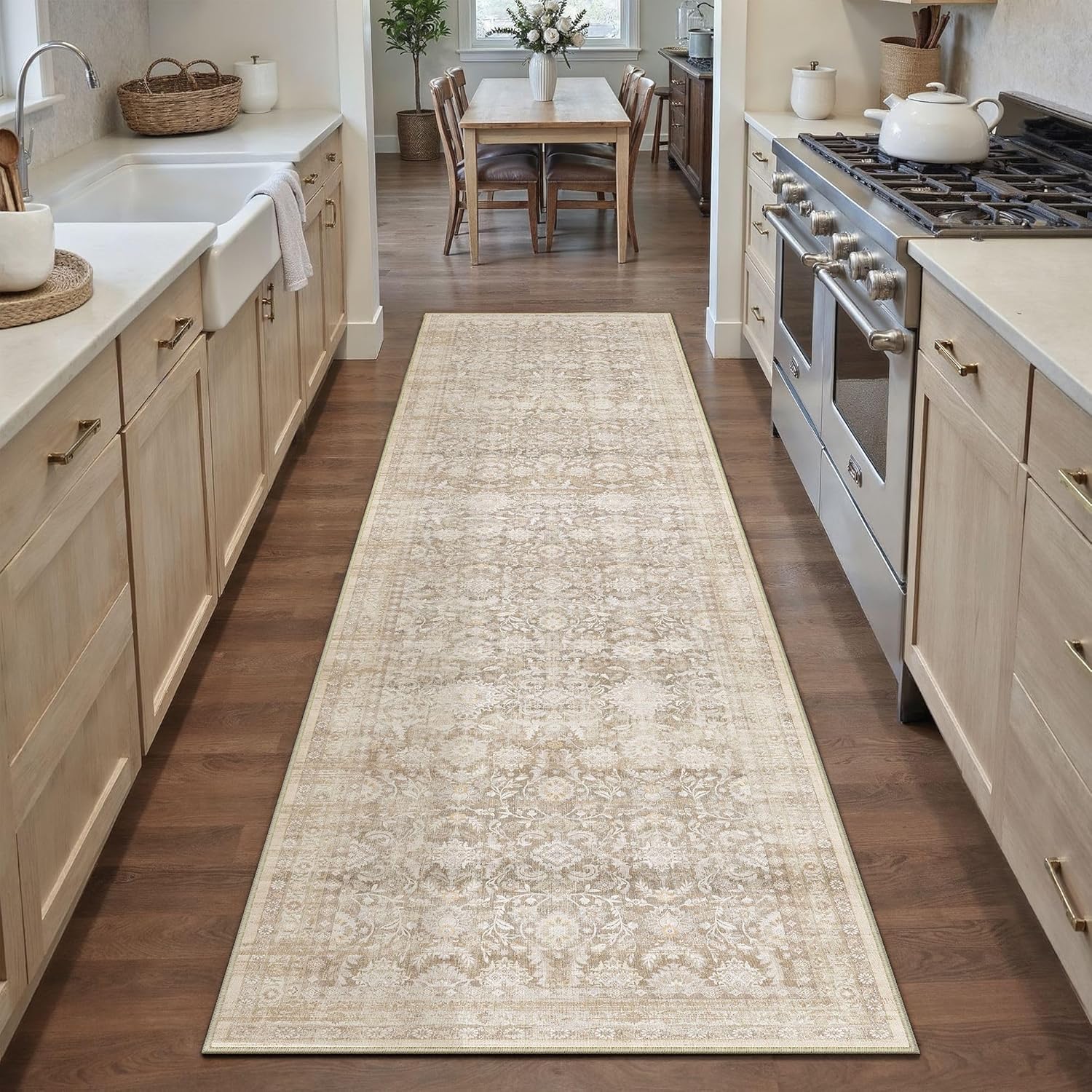 WondRg Distressed Floral Hallway Runner Rug